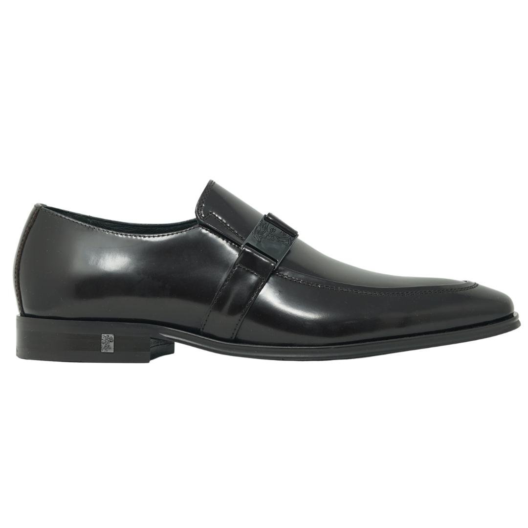 Zapatos marrones de cuero con logo y hebilla de Versace Collection