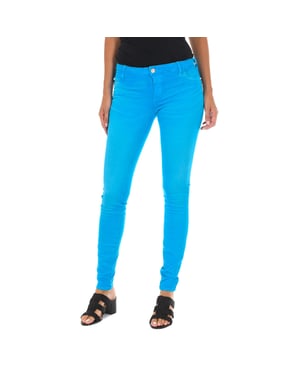 Pantalon Tejano Largo efecto gastado con tejido elástico 10DB50210-G272 mujer