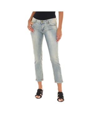 Pantalon Tejano Largo efecto gastado de tejido elástico 10DBF0318 mujer