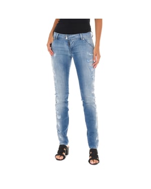 Pantalon Tejano Largo efecto gastado y roto 10DBF0598 mujer