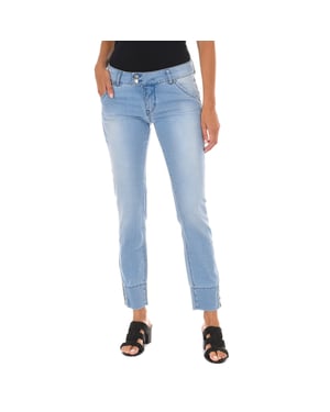Pantalon Tejano Largo efecto gastado con bajos de corte estrecho 10DBF0770 mujer