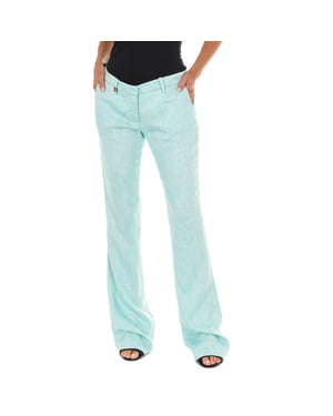 Pantalon de lino Largo con bajos acampanados 70DBF0490-L041 mujer