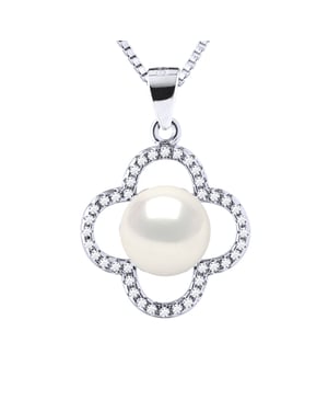 Collar de trébol Pearl White White 9-10 mm 925