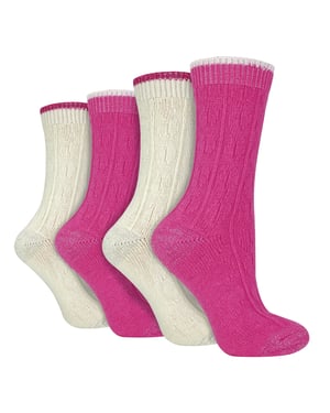 Pack de 4 calcetines de mujer de punto por cable | Wildfeet | Lurex Glitter Socks for Women - Cream/Pink