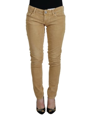 Jeans Casuales de Mujer de Corderoy de Algodón Marrón de Cintura Baja Acht