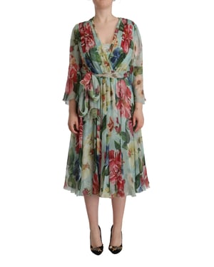 Vestido Larga Conjunto de Seda Verde Multicolor para Mujer de Dolce & Gabbana