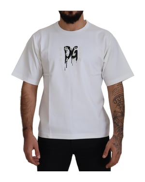 Dolce & Gabbana Camiseta blanca con logo estampado Graffiti y efecto goma