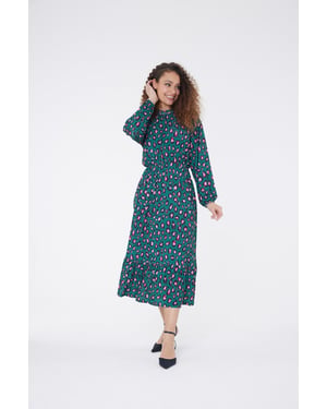 Vestido largo de leopardo con cuello alto - Verde