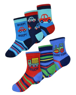 Calcetines de algodón para niños con diseño de coches y camiones | Paquete de 6 pares | Snob | Calcetines para niños - Cars