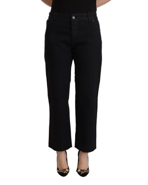 Jeans de mezclilla recortados de talle alto acampanados de algodón negro para mujer John Galliano