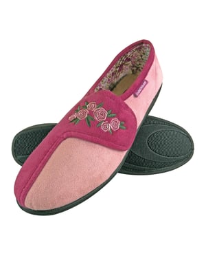 Dunlop - Pantuflas de velcro florales de espuma viscoelástica ajustables para señoras mayores