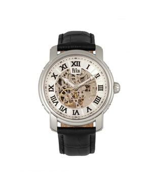 Reloj automático Reign Kahn con correa de cuero y esqueleto