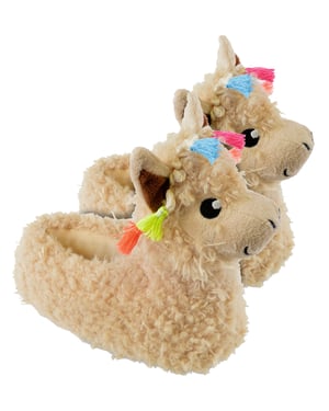 Pantuflas de felpa con cabeza de llama en 3D para niños