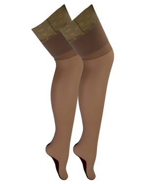 Multipack de 2 Pares de Medias de Mujer con Costura y Encaje en la Parte Superior | Sock Snob | Medias de Mujer hasta el Muslo - Nude / Negro