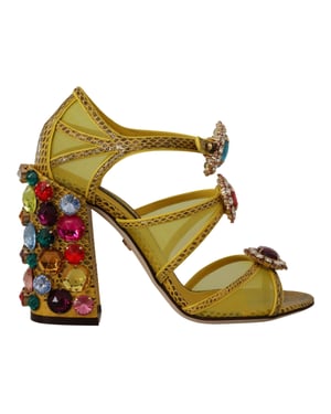 Sandalias de Cuero Amarillo con Cristales Ayers de Dolce & Gabbana