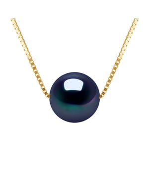 Collar Pearl Cultured Agua dulce Redonda y negra 9-10 mm Cadena veneciana de oro blanco