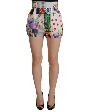 Dolce & Gabbana Pantalones Cortos de Mujer de Algodón Multicolor con Parches y Cintura Alta