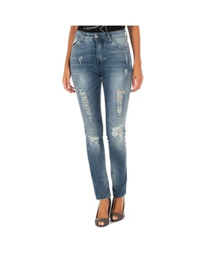 Pantalon Tejano Largo con corte del bajo recto 10DB50280 mujer