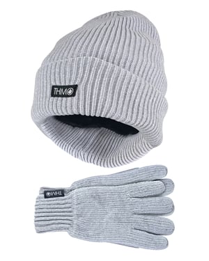 Juego de gorro y guantes de Thinsulate para mujer | THMO | Gorro y guantes de chenilla acanalada para mujer - Gris