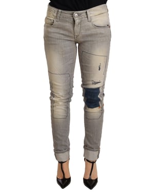 Jeans de denim gris de algodón ajustados Acht