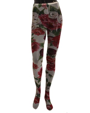 Medias de Nylon con Estampado Floral Blanco para Mujer de Dolce & Gabbana