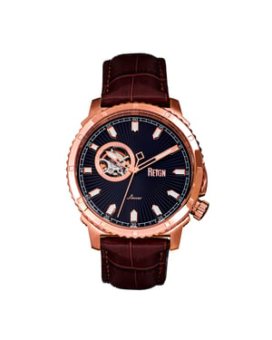Reloj automático Reign Bauer semiesqueleto con correa de cuero