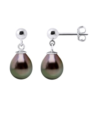 Pendientes colgantes perlas tahitianas peras 8-9 mm - oro blanco