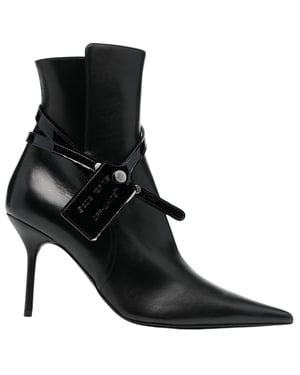 Off-White Botines negros con lazo y cremallera en napa de becerro