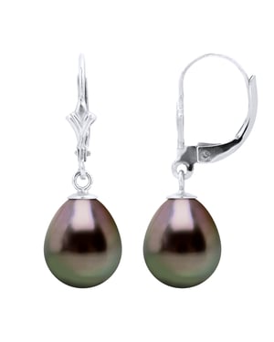 Pendientes de caída de perlas tahitianas 9-10 mm de oro blanco