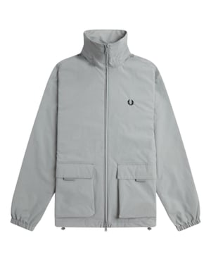 Fred Perry Chaqueta gris con bolsillo de parche y cierre de cremallera