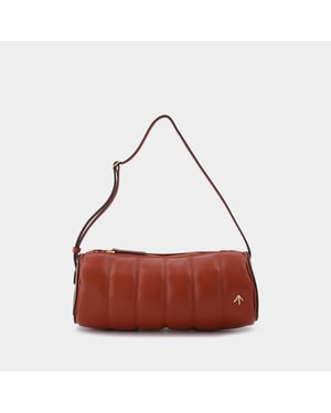 Bolsa cilíndrica acolchada de piel roja