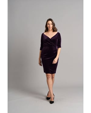 Vestido Amber Bardot Bodycon Terciopelo - Ciruela