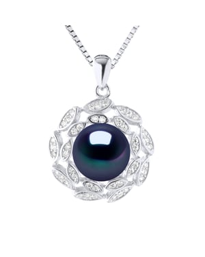 Sol Collar Pearl de agua dulce 9-10 mm Negro 925