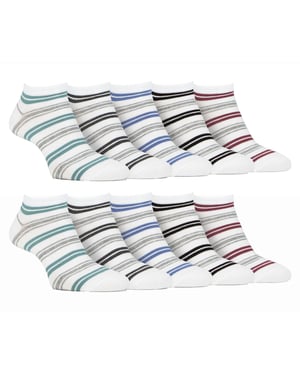 10 Pares de Calcetines de Bambú para Hombre | Farah | Striped Cushioned Ankle Socks - White Stripe