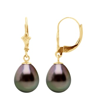 Pendientes de caída de perlas tahitianas 9-10 mm de oro blanco