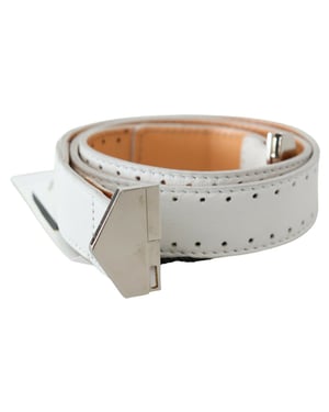 Cinturón de Cintura de Cuero Blanco con Hebilla de Logo Hexagonal para Mujer GF Ferre