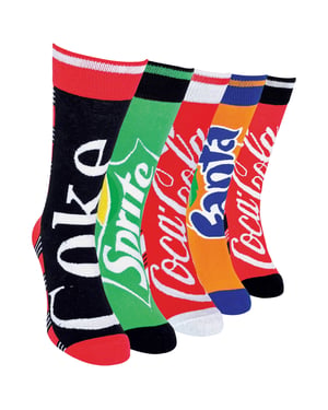 Coca Cola - Pack de 5 calcetines de algodón unisex con logotipo de la marca, divertidos y coloridos, a rayas - CM549
