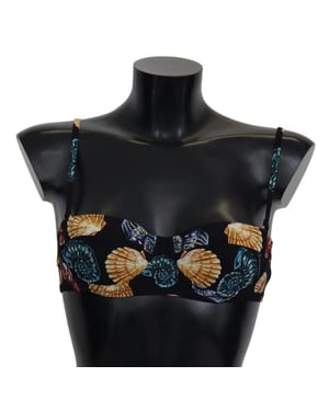 Bikini Top de Mujer con Estampado de Conchas Negras de Dolce & Gabbana