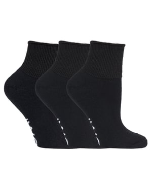 IOMI - Calcetines de algodón acolchados para diabéticos de 3 pares para pies y piernas hinchados - Negro