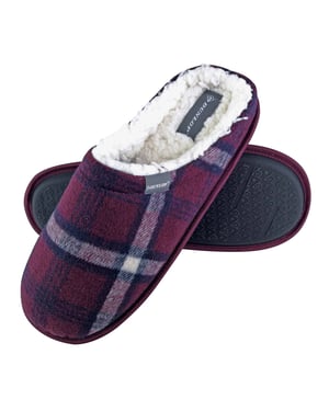 Dunlop - Hombre cálido forro polar Slip on Mule cuadros a cuadros Zapatillas de casa