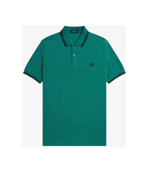 Fred Perry Polo negro con cuello con ribetes gemelos en verde menta