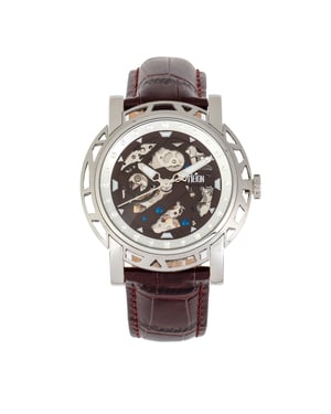 Reloj automático Reign Stavros con correa de cuero y esqueleto