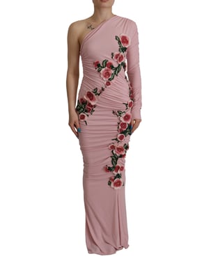 Vestido de Mujer Asimétrico con Flores Rosa Adornado de Dolce & Gabbana