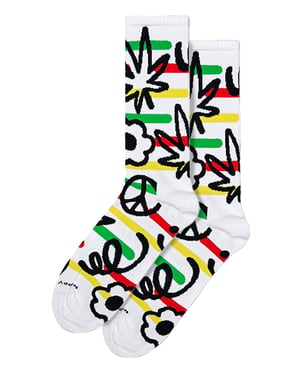 Calcetines Doodle | Calcetines Alegres | Calcetines Doodle Dorados - Blanco