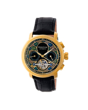 Reloj automático Heritor Aura para hombre con correa de cuero semiesqueleto