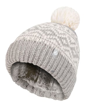 Gorro de mujer con estampado | Calentadores | Tejido de punto grueso con forro polar Heatweaver | Estilo Billingen - Gris claro