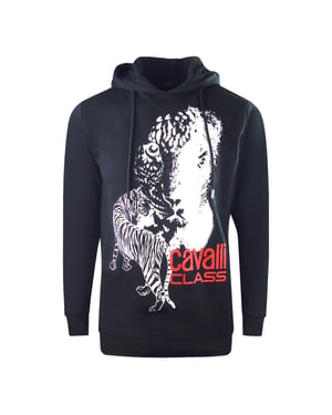 Cavalli Class sudadera con capucha azul marino con logo de tigre grande
