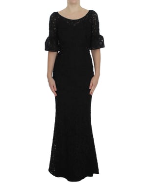Vestido largo ajustado negro de encaje floral de Dolce & Gabbana