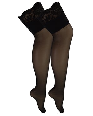 Multipack de 2 Pares de Medias de Mujer con Costura y Encaje en la Parte Superior | Sock Snob | Medias Altas para Mujer - Negro / Negro