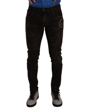 Jeans de mezclilla ajustados de algodón marrones DG Crown Logo para hombre de Dolce & Gabbana